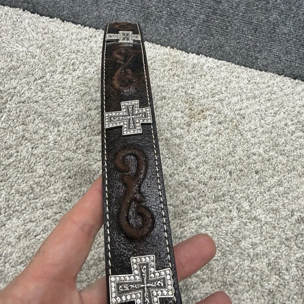 Nacona leather belt‎ w/ cross buckle  men's size 38 western cowboy